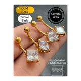 Karınca Piercing Kare Zirkon Taşlı Göbek Piercing Cerrahi Çelik Gold veya Gümüş Rengi Premium Karınca Piercing