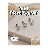 Karınca Piercing Taşlı Cerrahi Çelik 3'lü Piercing Set Ear Stack Helix Tragus Küpe