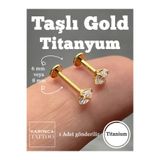 Karınca Piercing Taşlı Gold Titanyum Piercing Altın Rengi Kulak Helix Flat Conch Dudak Labret Snake Bites Tragus Küpe