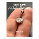 Karınca Piercing Taşlı Kedi Göbek Piercing Gold Renk veya Gümüş Rengi Belly Piercing