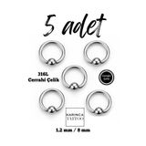 Karınca Piercing Tek Toplu Halka Piercing Set Cerrahi Çelik BCR (5 Adet)