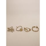 Karışık Çiçeklerden Oluşan Pirinç Peçete Halkası 4'lü Set Gold 5 cm