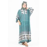 Karışık Desenli Viscon Elbise-Mint yeşili