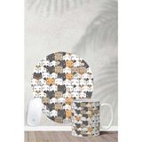 Karışık Kedi Desenli Bilek Destekli Mouse Pad Kupa Seti - Renkli