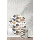 Karışık Kedi Desenli Bilek Destekli Mouse Pad Kupa Seti