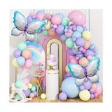 Karışık Makaron Renk Kelebek Folyo Balonlu Balon Zincir Set - Çok Renkli