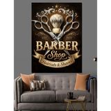 Karizma Tablo Berber Dükkanı Logosu Vintage Tabela Dekoratif Kanvas - Mdf Ahşap Tablo - 50x70 Cm