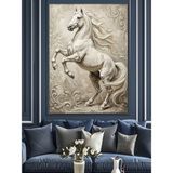 Karizma Tablo Şahlanmış Beyaz At Heykel Tasarımı Dekoratif Kanvas - Mdf Ahşap Tablo - 50x70 Cm