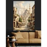 Karizma Tablo Tarihi Istanbul Sokağı ve Camii Dekoratif Kanvas - Mdf Ahşap Tablo - 35x50 Cm