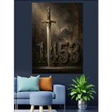 Karizmart 1453 Yazısı Ve Kılıç Dekoratif Kanvas - Mdf Ahşap Tablo
