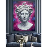 Karizmart Antik Yılan Başlı Medusa Kadın Heykel Büstü Dekoratif Kanvas - Mdf Ahşap Tablo