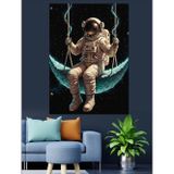 Karizmart Astronot Ay Hamakta Dinleniyor Dekoratif Kanvas - Mdf Ahşap Tablo