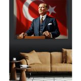 Karizmart Atatürk Kürsüde Konuşma Yaparken Dekoratif Kanvas - Mdf Ahşap Tablo