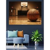 Karizmart Basketbol Topu Ahşap Zemin Ve Basket Potası Dekoratif Kanvas - Mdf Ahşap Tablo