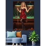 Karizmart Bilardo Masasında Kadın Portresi Dekoratif Kanvas - Mdf Ahşap Tablo