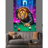 Karizmart Bilardo Oynayan Aslan Neon Dekoratif Kanvas - Mdf Ahşap Tablo