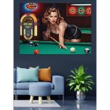Karizmart Bilardo Oynayan Retro Kadın Dekoratif Kanvas - Mdf Ahşap Tablo