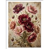 Karizmart Bordo Gelincik Çiçekleri Vintage Buket Dekoratif Kanvas - Mdf Ahşap Tablo