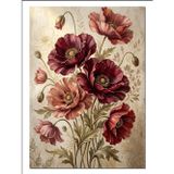 Karizmart Bordo Gelincik Çiçekleri Vintage Tablo Dekoratif Kanvas - Mdf Ahşap Tablo