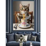 Karizmart Erişte Yiyen Kedi Resmi Dekoratif Kanvas - Mdf Ahşap Tablo