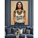 Karizmart "Eski Okul" T-Shirt Baskılı Dövmeli Kadın Dekoratif Kanvas - Mdf Ahşap Tablo