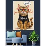 Karizmart Gözlüklü Kedi Meow Yazılı Dekoratif Kanvas - Mdf Ahşap Tablo