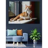 Karizmart Kedi Güneşli Pencere Kenarı Dekoratif Kanvas - Mdf Ahşap Tablo