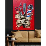 Karizmart Kırmızı Beyaz Berber Logosu Dekoratif Kanvas - Mdf Ahşap Tablo