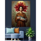 Karizmart Kırmızı Çiçekli Kadın Portresi Dekoratif Kanvas - Mdf Ahşap Tablo