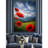 Karizmart Kırmızı Gelincik Çiçeği Doğa Manzarası Dekoratif Kanvas - Mdf Ahşap Tablo