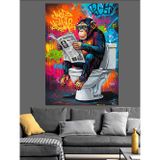 Karizmart Klozette Gazete Okuyan Maymun Komik Pop Art Sanatı Dekoratif Kanvas - Mdf Ahşap Tablo