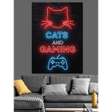 Karizmart Neon Kedi Oyun Tabelası Dekoratif Kanvas - Mdf Ahşap Tablo