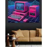 Karizmart Neon Pembe Eski Bilgisayar Dekoratif Kanvas - Mdf Ahşap Tablo