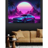 Karizmart Neon Şehir Spor Araba Dekoratif Kanvas - Mdf Ahşap Tablo