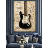 Karizmart Nota Kağıdı Üzerinde Elektro Gitar Dekoratif Kanvas - Mdf Ahşap Tablo