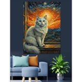 Karizmart Pencere Önündeki Beyaz Long Hair Kedi Dekoratif Kanvas - Mdf Ahşap Tablo