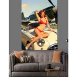 Karizmart Pin-Up Kız Ve Retro Araba Dekoratif Kanvas - Mdf Ahşap Tablo