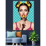 Karizmart Pop-Art Lolipoplu Kadın Dekoratif Kanvas - Mdf Ahşap Tablo