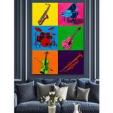 Karizmart Pop Art Renkli Enstrümanlar Dekoratif Kanvas - Mdf Ahşap Tablo