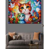 Karizmart Renkli Kedi Pop Art Dekoratif Kanvas - Mdf Ahşap Tablo