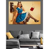 Karizmart Retro Tarzı Oturan Kadın Dekoratif Kanvas - Mdf Ahşap Tablo