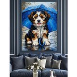 Karizmart Şemsiyeli Köpek Yavrusu Tatlı Dekoratif Kanvas - Mdf Ahşap Tablo