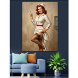 Karizmart Şırınga Tutan Pin-Up Hemşire Dekoratif Kanvas - Mdf Ahşap Tablo