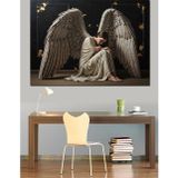 Karizmart Siyah Art Deco Fonda Oturan Beyaz Melek Kanatlı Kadın Dekoratif Kanvas - Mdf Ahşap Tablo