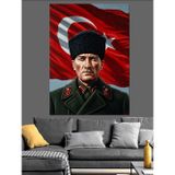 Karizmart Türk Bayraklı Atatürk Portresi Dekoratif Kanvas - Mdf Ahşap Tablo