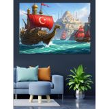 Karizmart Türk Bayraklı Tarihi Gemi Dekoratif Kanvas - Mdf Ahşap Tablo