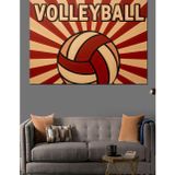 Karizmart Vintage Voleybol Topu Çizimi Kırmızı Ve Beyaz Çalışma Dekoratif Kanvas - Mdf Ahşap Tablo