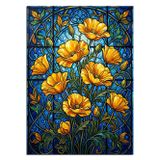 Karizmart Vitray Sarı Gelincik Çiçeği Deseni Dekoratif Kanvas - Mdf Ahşap Tablo