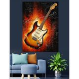 Karizmart Yanık Gitar Alevli Müzik Dekoratif Kanvas - Mdf Ahşap Tablo