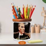 Karizmatik Mustafa Kemal Atatürk Ahşap Seramik Kalemlik-ata_359 - Renkli